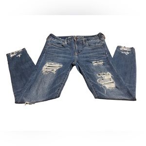 American Eagle Super Super Stretch Distressed Blue Denim Jeggings Jeans